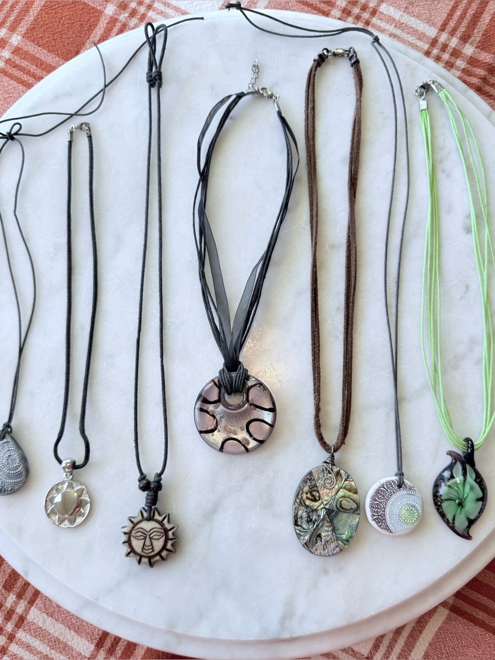 Mega Bundle-7 Artisan Sun, Resin, Abalone Pendant Necklaces